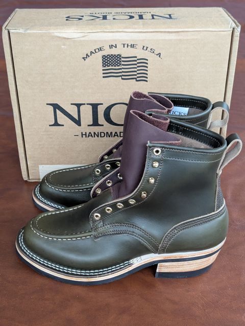 Photo by habibiboots7 on March 5, 2026 of the Nicks Moc Toe in Horween Shackleton Greener Pastures.