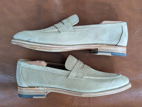 Photo by habibiboots7 on July 22, 2026 of the Meermin Penny Loafer in C.F. Stead Taupe Repello Suede.