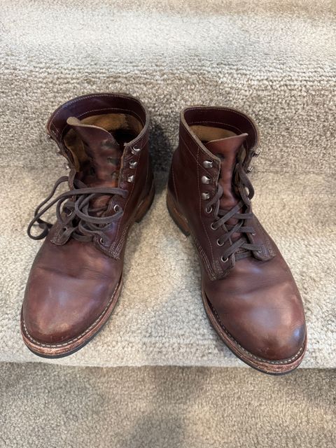 Photo by JayGeeToo on August 21, 2025 of the Wolverine 1000 Mile Plain-Toe Boot in Horween Brown Chromexcel.