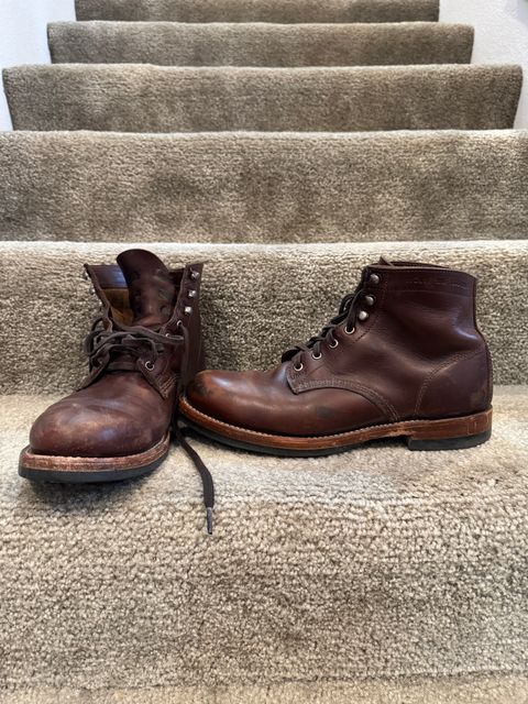 Photo by JayGeeToo on August 21, 2025 of the Wolverine 1000 Mile Plain-Toe Boot in Horween Brown Chromexcel.