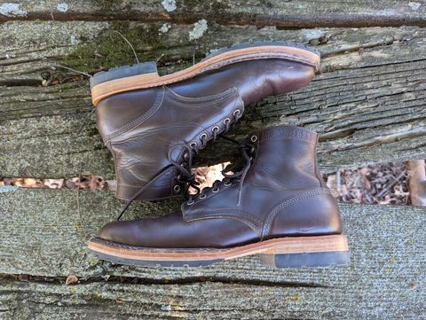 Photo by ABlazinBlueToe on October 5, 2025 of the White's MP-Sherman Plain Toe in Horween Brown Chromexcel.