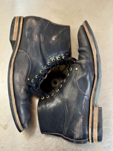 Photo by archwild on February 4, 2025 of the Iron Boots x Østmo Type 1 in Maryam Black Hand-Dyed Horsehide.