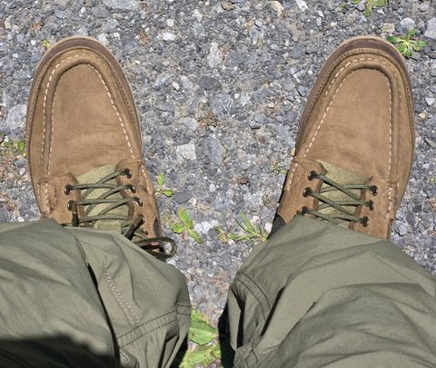 Photo by chuligani on July 11, 2026 of the Russell Moccasin Co. Joe's PH in S.B. Foot Sage Chamois & Olive Twill.