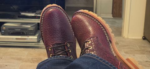 Photo by mknewman on May 3, 2026 of the Nicks 1925 Last Dress Boot in Law Tanning Oxblood Smooth Shruken Bison.