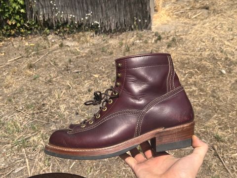 Photo by ambulambu on July 13, 2026 of the John Lofgren Donkey Puncher Boots in Horween Burgundy Chromexcel.