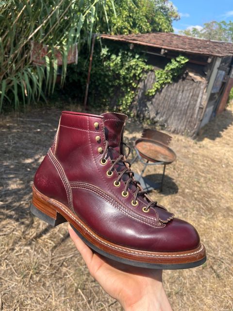Photo by ambulambu on July 13, 2026 of the John Lofgren Donkey Puncher Boots in Horween Burgundy Chromexcel.