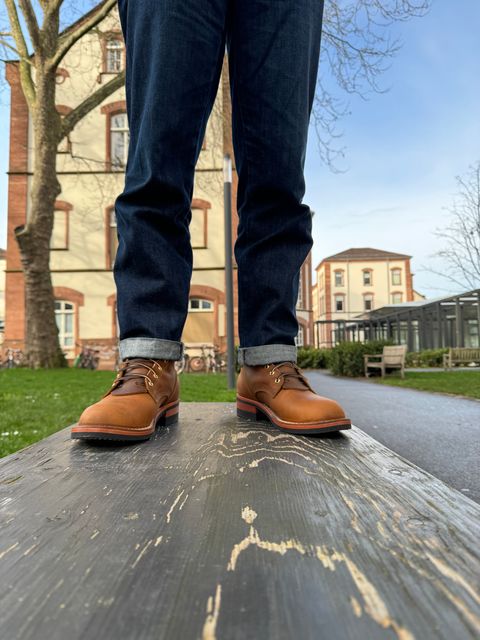 Photo by Sebekhetep on February 15, 2024 of the Nicks Officer in Horween Orange Predator.