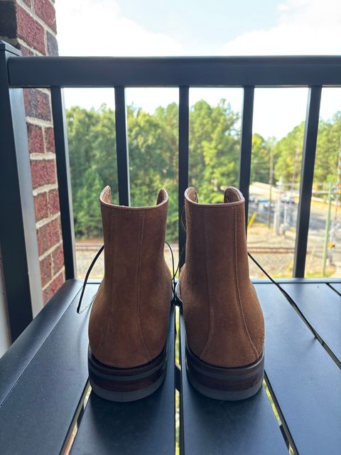 Photo by callmecount on October 3, 2025 of the Viberg Halkett in Chestnut Calf Suede.
