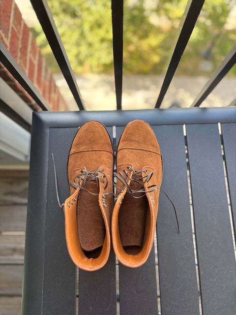 Photo by callmecount on October 3, 2025 of the Viberg Halkett in Chestnut Calf Suede.