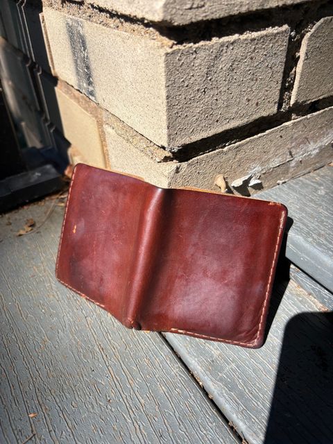 Photo by ZFitzGolf on July 7, 2026 of the Nicks Billfold in Horween Orange Predator.