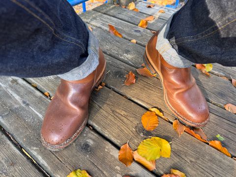 Photo by congressmancuff on October 17, 2025 of the Viberg Engineer in Horween Crust Chromexcel.