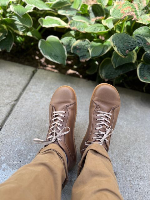 Photo by rigglethor on August 24, 2025 of the Goral Barefoot SMUGS in Horween Natural Chromexcel.