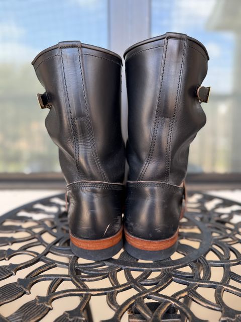 Photo by indi.raw.oninsb on March 3, 2026 of the The Flat Head Engineer Boots in Horween Black Chromexcel.