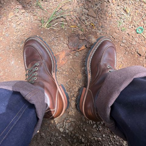 Photo by Apprehensivebootbuyer on July 11, 2026 of the Nicks Moc Toe in Horween Brown Chromexcel.