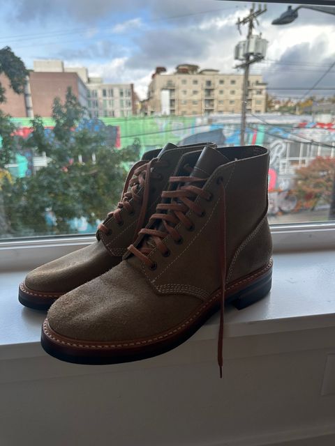 Photo by mynameisntkt on November 3, 2024 of the John Lofgren M-43 Service Shoes in Horween Natural Chromexcel Roughout.