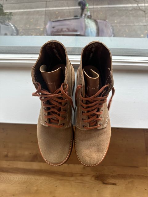 Photo by mynameisntkt on November 3, 2024 of the John Lofgren M-43 Service Shoes in Horween Natural Chromexcel Roughout.