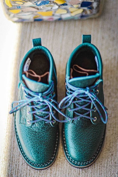 Photo by Dewanna.Wanga on October 1, 2025 of the Nicks Sample Sale MTO in Nicks / Law Tanning Turquoise Smooth Shrunken Bison.