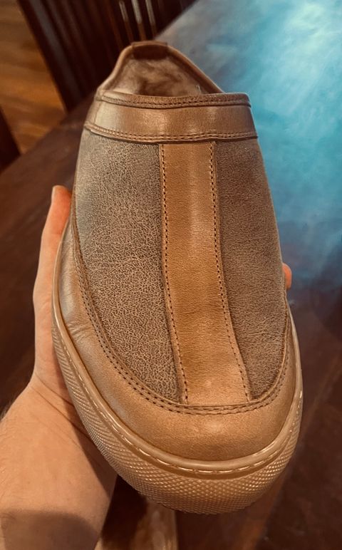 Photo by aussiebootboy on February 5, 2025 of the Goral Goral/ x Rose Anvil Sluggs in Horween Natural Chromexcel.