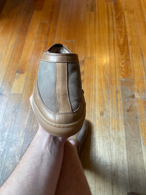 Photo by aussiebootboy on February 17, 2025 of the Goral Goral/ x Rose Anvil Sluggs in Horween Natural Chromexcel.