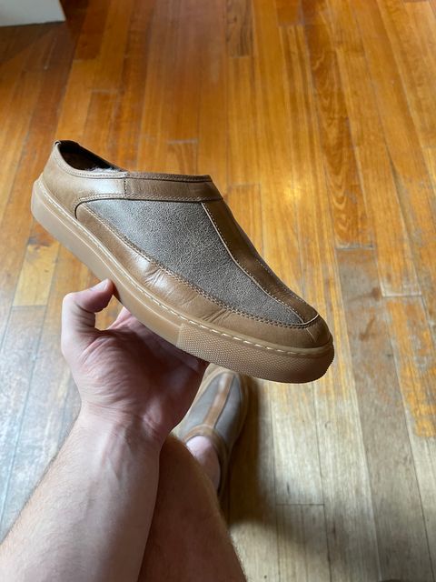 Photo by aussiebootboy on February 17, 2025 of the Goral Goral/ x Rose Anvil Sluggs in Horween Natural Chromexcel.