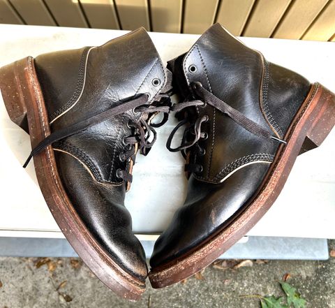 Photo by woolwonders on July 7, 2026 of the John Lofgren M-43 Service Shoes in Shinki Black Teacore Horsebutt.