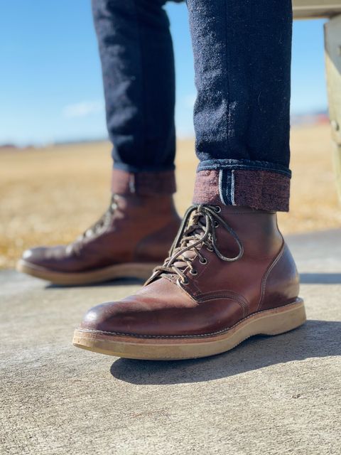 Photo by zeroremain on March 5, 2021 of the Viberg Service Boot in Horween Crust Chromexcel.