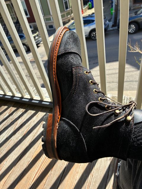 Photo by Cdbr on April 9, 2026 of the Truman Cap Toe Boot in Seidel Black Oil Tan Roughout.