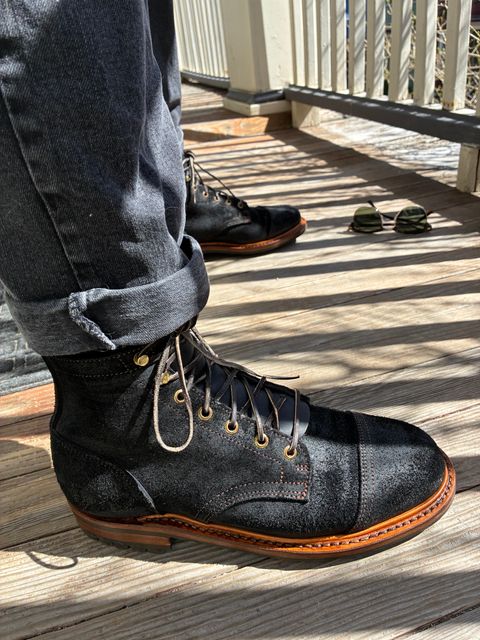 Photo by Cdbr on April 9, 2026 of the Truman Cap Toe Boot in Seidel Black Oil Tan Roughout.