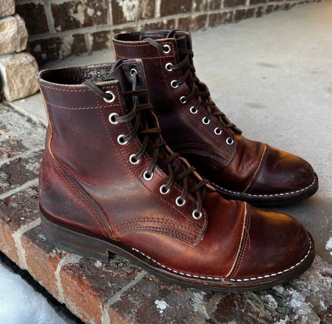 Photo by outlier on February 2, 2026 of the Nicks 1925 Last Dress Boot in Wickett & Craig Buck Brown Double Stuffed.