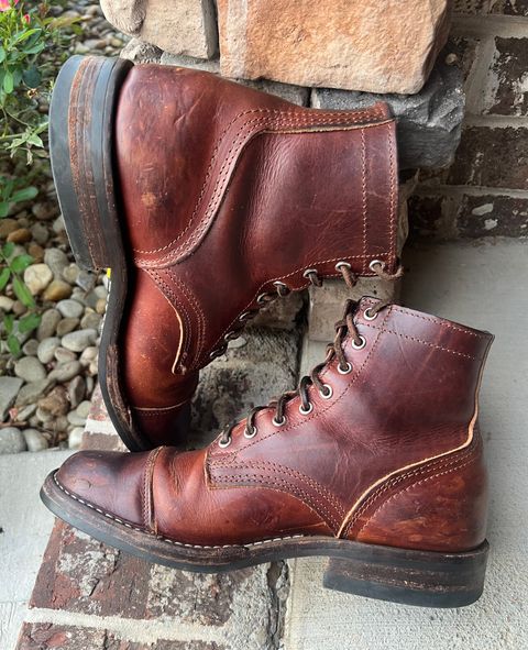 Photo by outlier on July 17, 2026 of the Nicks 1925 Last Dress Boot in Wickett & Craig Buck Brown Double Stuffed.