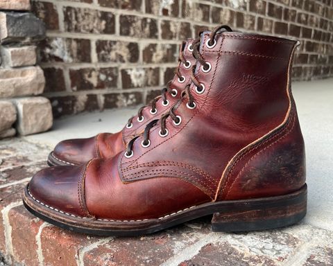 Photo by outlier on July 17, 2026 of the Nicks 1925 Last Dress Boot in Wickett & Craig Buck Brown Double Stuffed.