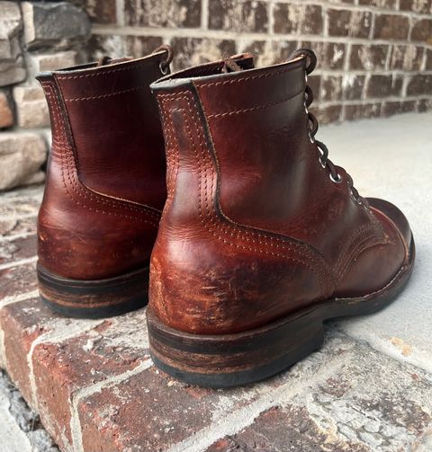 Photo by outlier on July 17, 2026 of the Nicks 1925 Last Dress Boot in Wickett & Craig Buck Brown Double Stuffed.