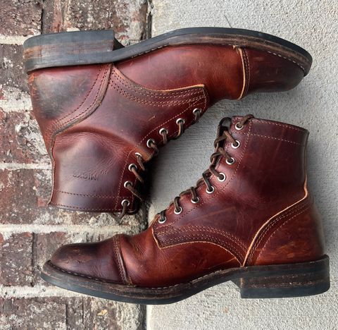Photo by outlier on July 17, 2026 of the Nicks 1925 Last Dress Boot in Wickett & Craig Buck Brown Double Stuffed.
