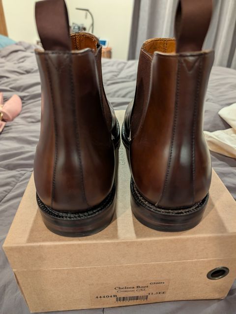 Photo by Johnnyknocks on March 2, 2026 of the Grant Stone Chelsea Boot in Horween Crimson Chromexcel.