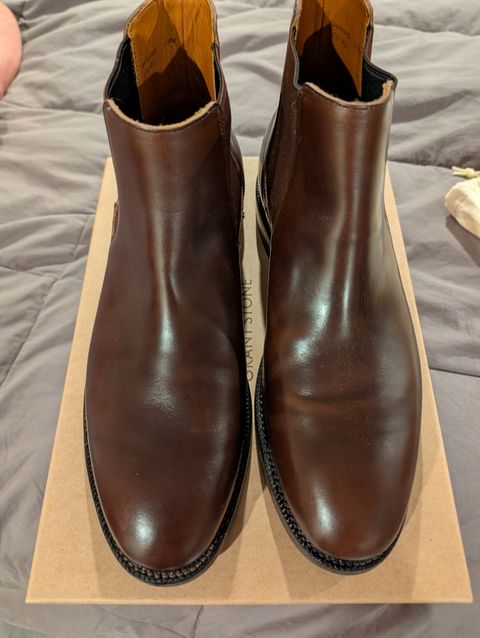 Photo by Johnnyknocks on March 2, 2026 of the Grant Stone Chelsea Boot in Horween Crimson Chromexcel.