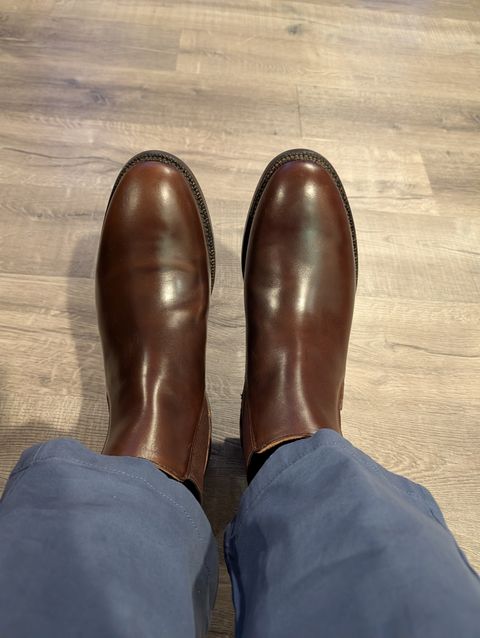Photo by Johnnyknocks on March 3, 2026 of the Grant Stone Chelsea Boot in Horween Crimson Chromexcel.