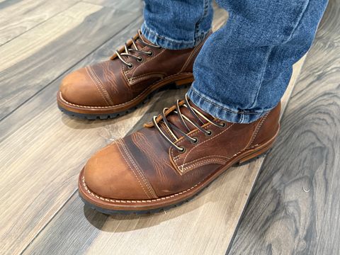 Photo by sweatpantszach on July 31, 2025 of the Truman Upland Boot in Tobacco Snakebite.