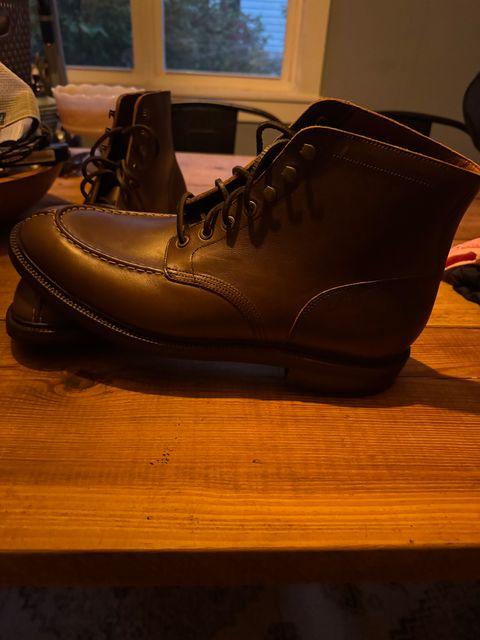 Photo by fpiper on October 1, 2024 of the Grant Stone Ottawa Boot in Horween Crimson Chromexcel.