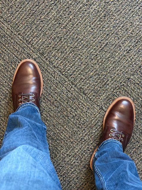 Photo by amosoma on October 21, 2025 of the Grant Stone Diesel Boot in Horween Crimson Chromexcel.