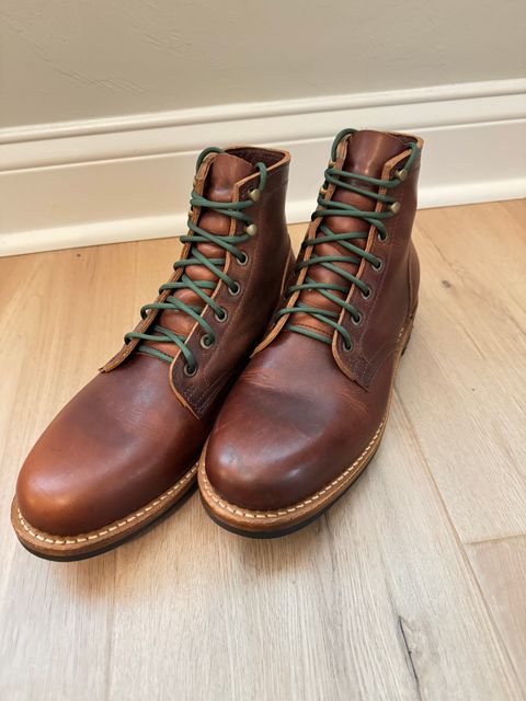 Photo by Puzzleheaded_Post412 on October 26, 2025 of the Truman Plain Toe Boot in Horween Autumn Cypress.