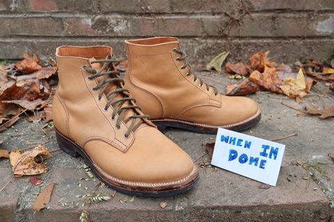 Photo by RUNNOFT on November 1, 2024 of the Oldspeed MFG Service Boot 6” in Horween Tan Latigo.