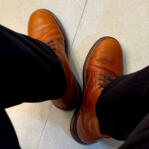 Photo by stinkypatina on July 24, 2026 of the Caswell Boot Company Lisbon in Gallun Cognac Jabari Feral Swine.