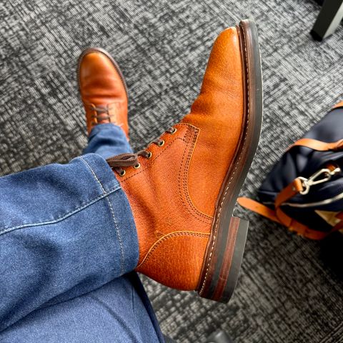 Photo by stinkypatina on May 31, 2026 of the Caswell Boot Company Lisbon in Gallun Cognac Jabari Feral Swine.