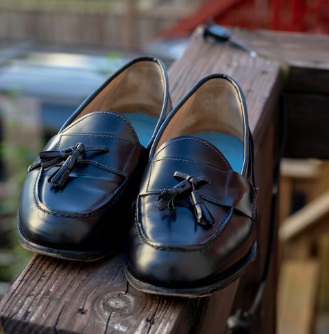 Photo by JewishJesus on August 30, 2025 of the Grenson SFC Collaboration Tassel Loafer in Black Colorado.