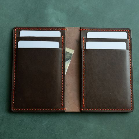 Photo by poppyseed55 on October 5, 2025 of the Self-Made Bifold in Horween Dark Cognac Shell Cordovan & Conceria Walpier Chocolate Buttero.