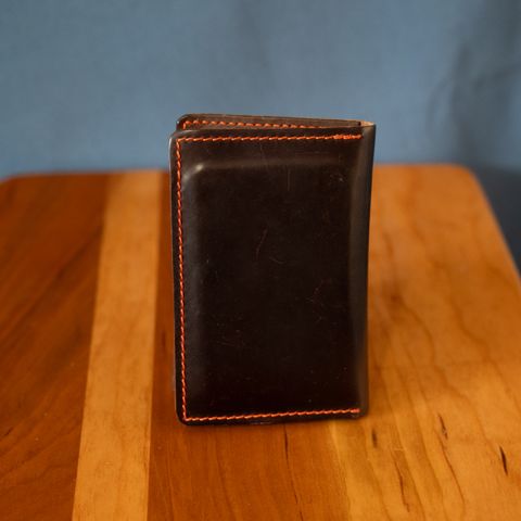 Photo by poppyseed55 on January 5, 2026 of the Self-Made Bifold in Horween Dark Cognac Shell Cordovan & Conceria Walpier Chocolate Buttero.
