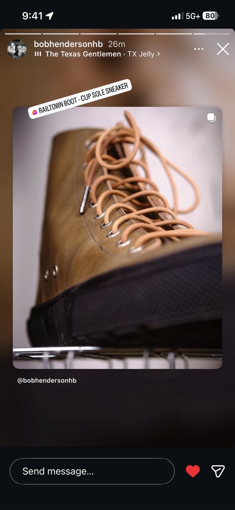Photo by dieseldoc25 on April 11, 2026 of the BHHB Railtown Boot sneaker in Wickett & Craig Russet Traditional Harness.