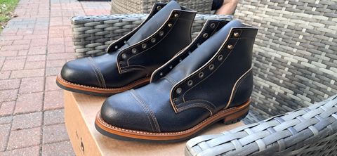 Photo by rickno504 on May 23, 2024 of the Truman Cap Toe Boot in Horween Black Waxed Flesh.