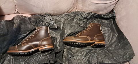 Photo by rickno504 on May 19, 2024 of the Truman Cap Toe Boot in Horween Olive Waxed Flesh.