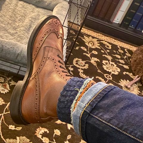 Photo by Colonel_Gringo on July 11, 2026 of the Tricker's Stow Country Boot in Sienna Olivvia Scotch Grain.